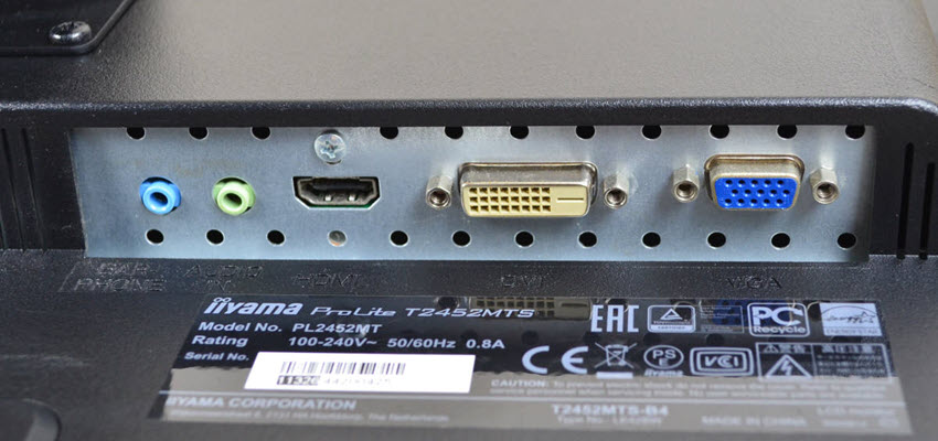 iiyama ProLite T2452MTS Connectors